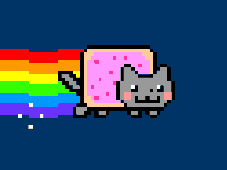 Muskoka Chairs Transformed Into Stunning Memorial Art For Heartfelt Fundraiser Pixel art of a gray cat with a pink frosted pastry body flying and leaving a rainbow trail on a dark blue background, with the text “Muskoka Chairs Transformed Into Stunning Memorial Art For Heartfelt Fundraiser” below